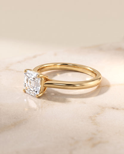 The Gladys Pinched Cathedral Solitaire Asscher Cut Engagement Ring Setting in 18K Yellow Gold