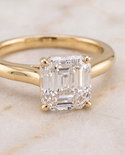 The Gladys Pinched Cathedral Solitaire Asscher Cut Engagement Ring Setting in 18K Yellow Gold