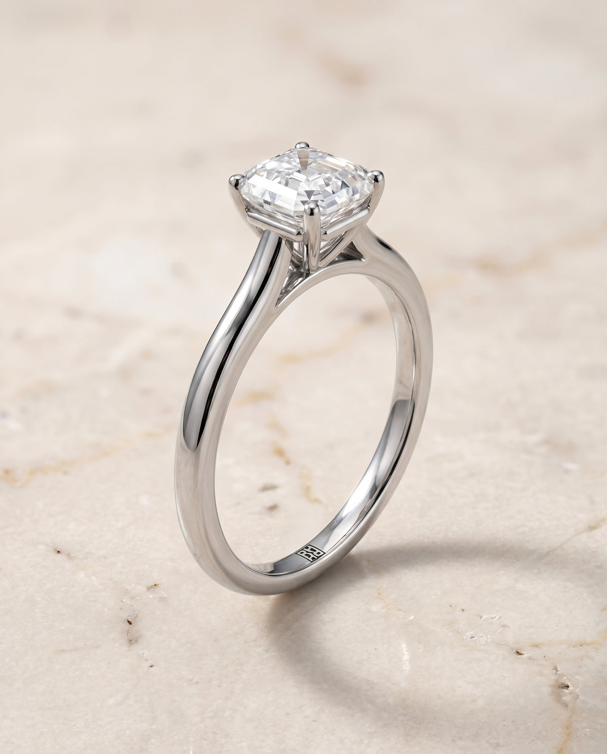The Gladys Pinched Cathedral Solitaire Asscher Cut Engagement Ring Setting in Platinum