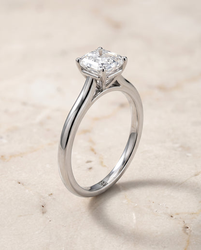 The Gladys Pinched Cathedral Solitaire Asscher Cut Engagement Ring Setting in Platinum