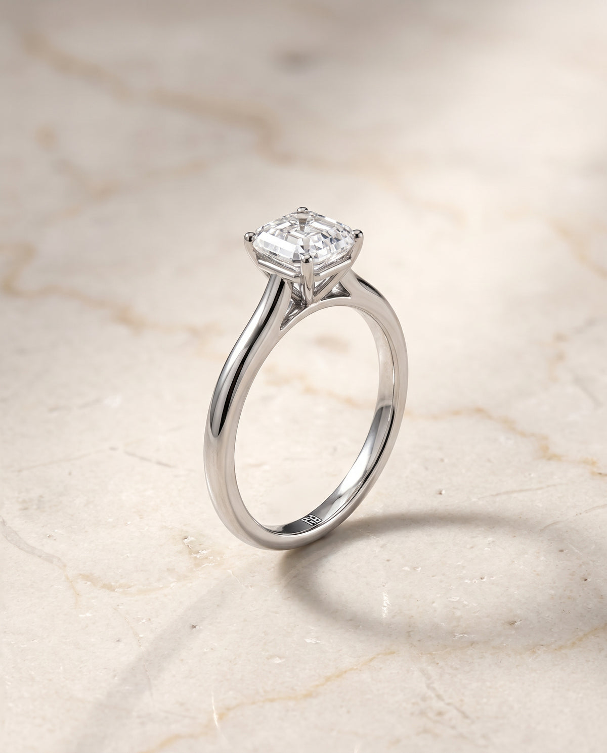 The Gladys Pinched Cathedral Solitaire Asscher Cut Engagement Ring Setting in Platinum