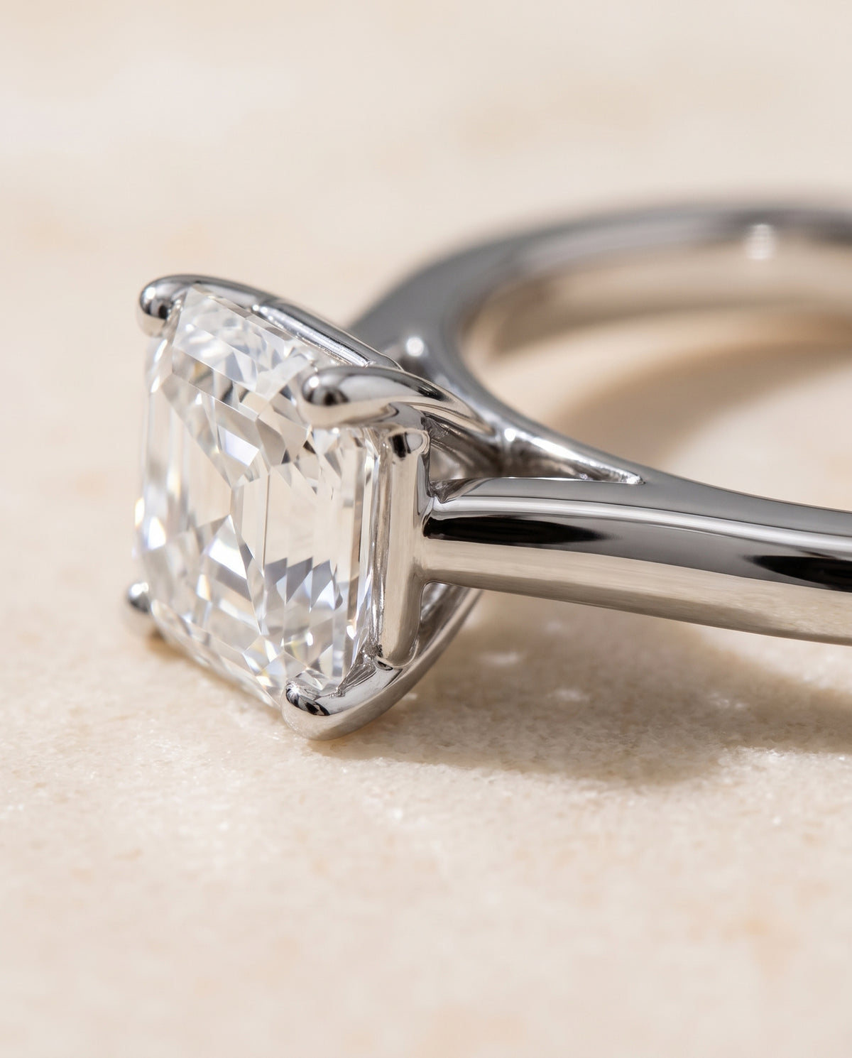 The Gladys Pinched Cathedral Solitaire Asscher Cut Engagement Ring Setting in Platinum