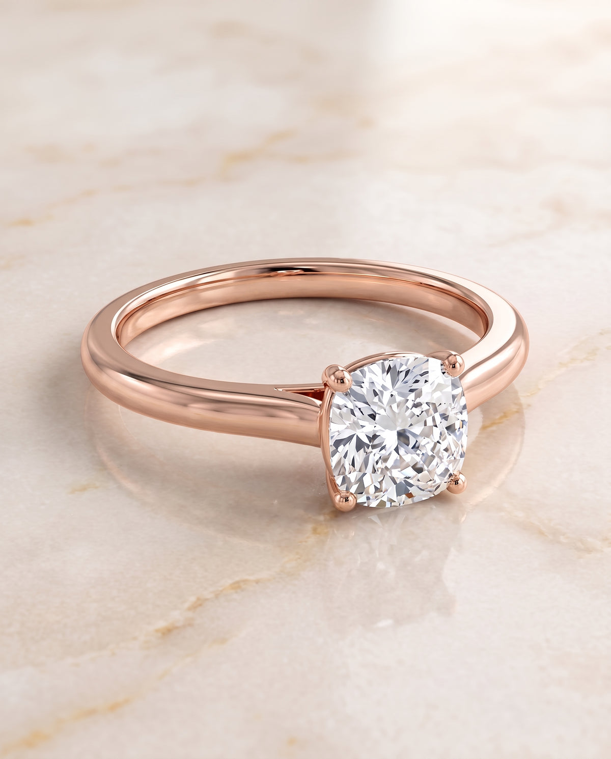 The Gladys Pinched Cathedral Solitaire Cushion Cut Engagement Ring Setting in 14K Rose Gold