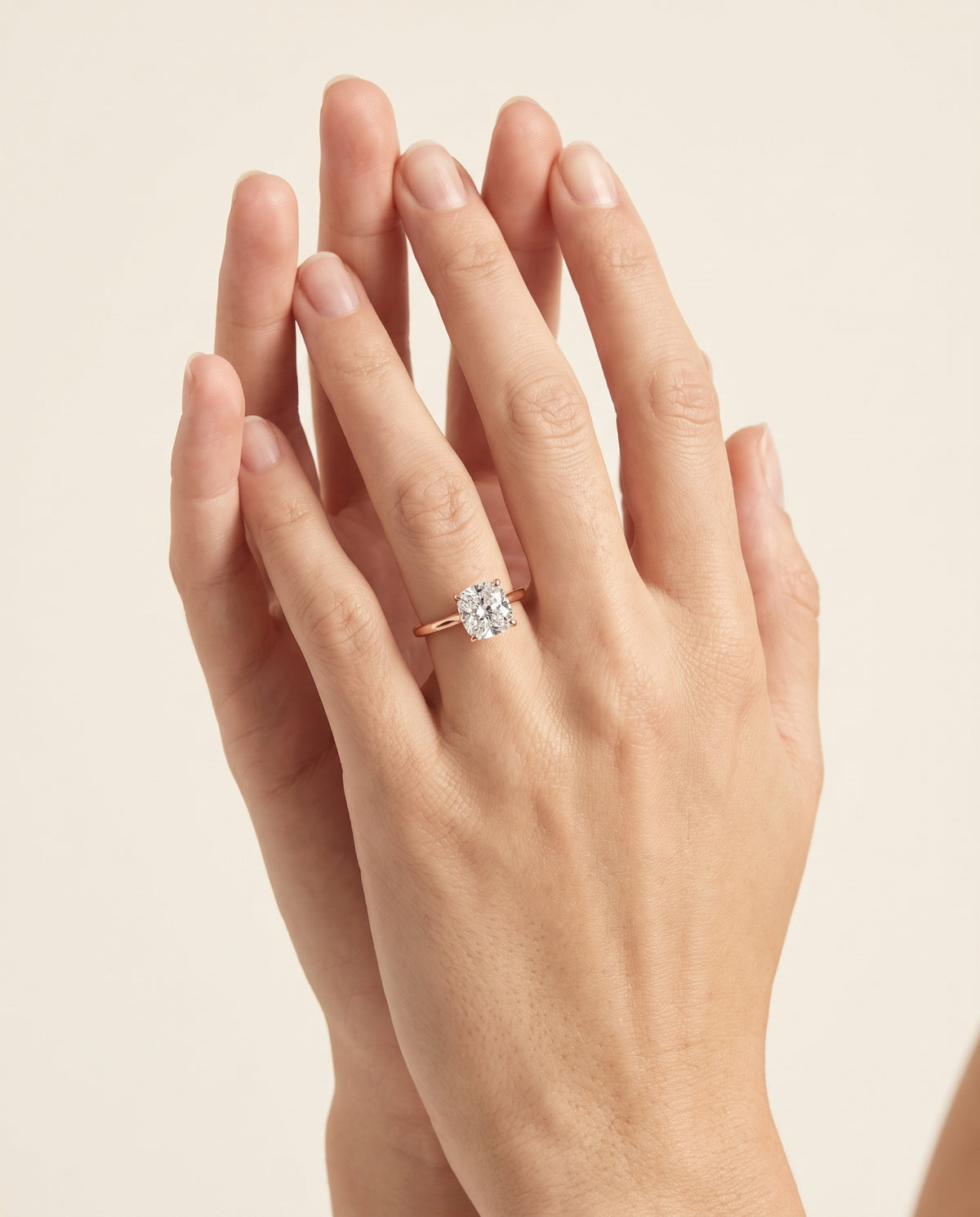 The Gladys Pinched Cathedral Solitaire Cushion Cut Engagement Ring Setting in 14K Rose Gold