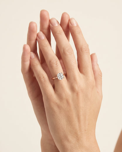 The Gladys Pinched Cathedral Solitaire Cushion Cut Engagement Ring Setting in 14K Rose Gold