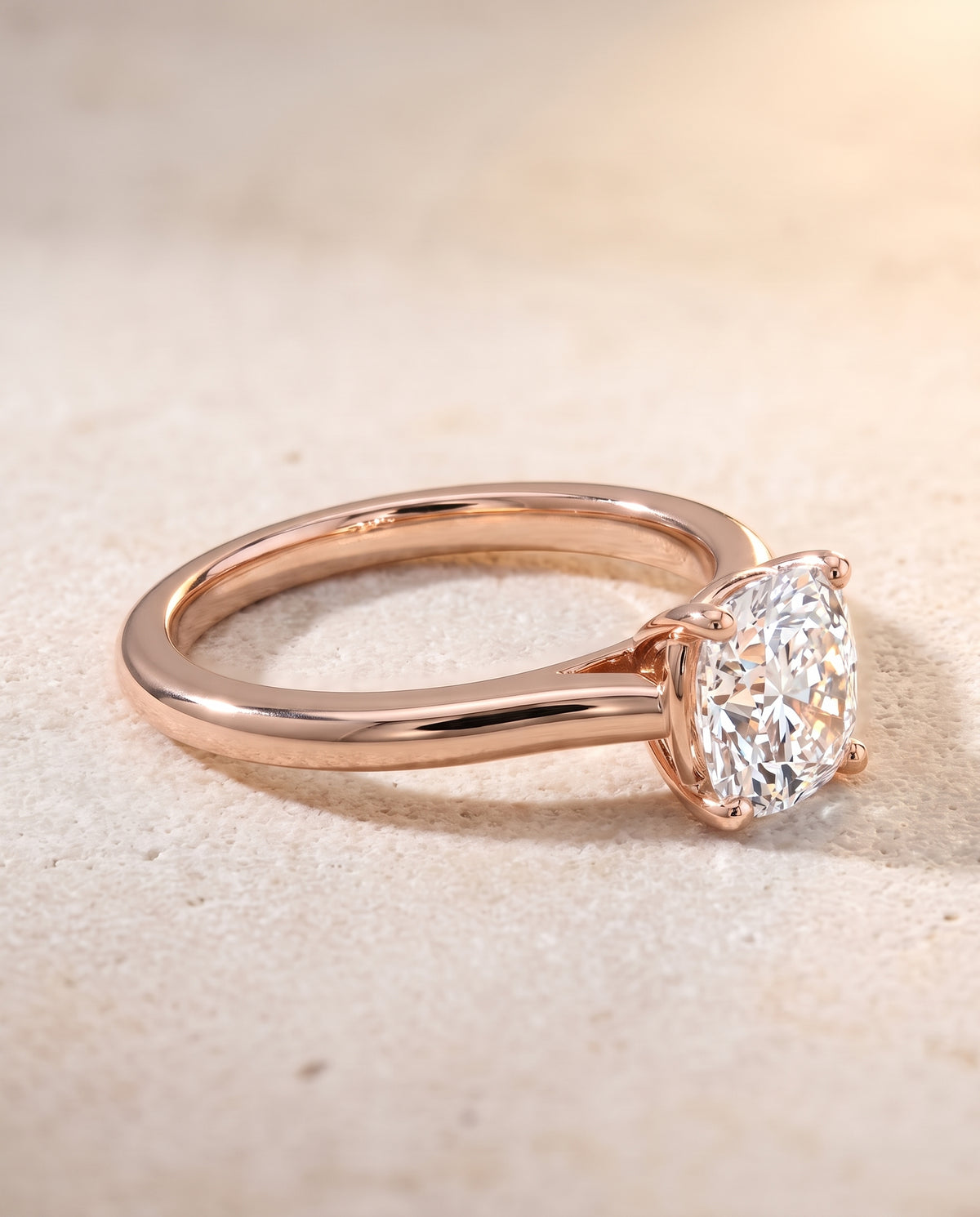 The Gladys Pinched Cathedral Solitaire Cushion Cut Engagement Ring Setting in 14K Rose Gold
