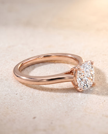 The Gladys Pinched Cathedral Solitaire Cushion Cut Engagement Ring Setting in 14K Rose Gold