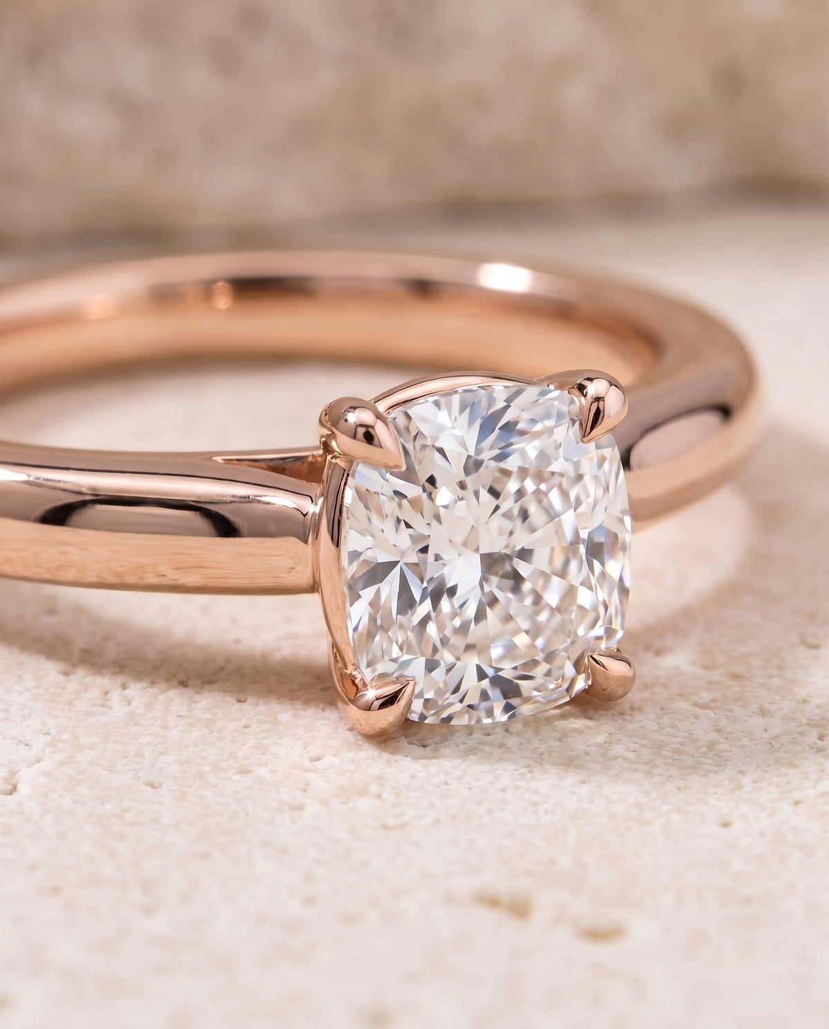The Gladys Pinched Cathedral Solitaire Cushion Cut Engagement Ring Setting in 14K Rose Gold