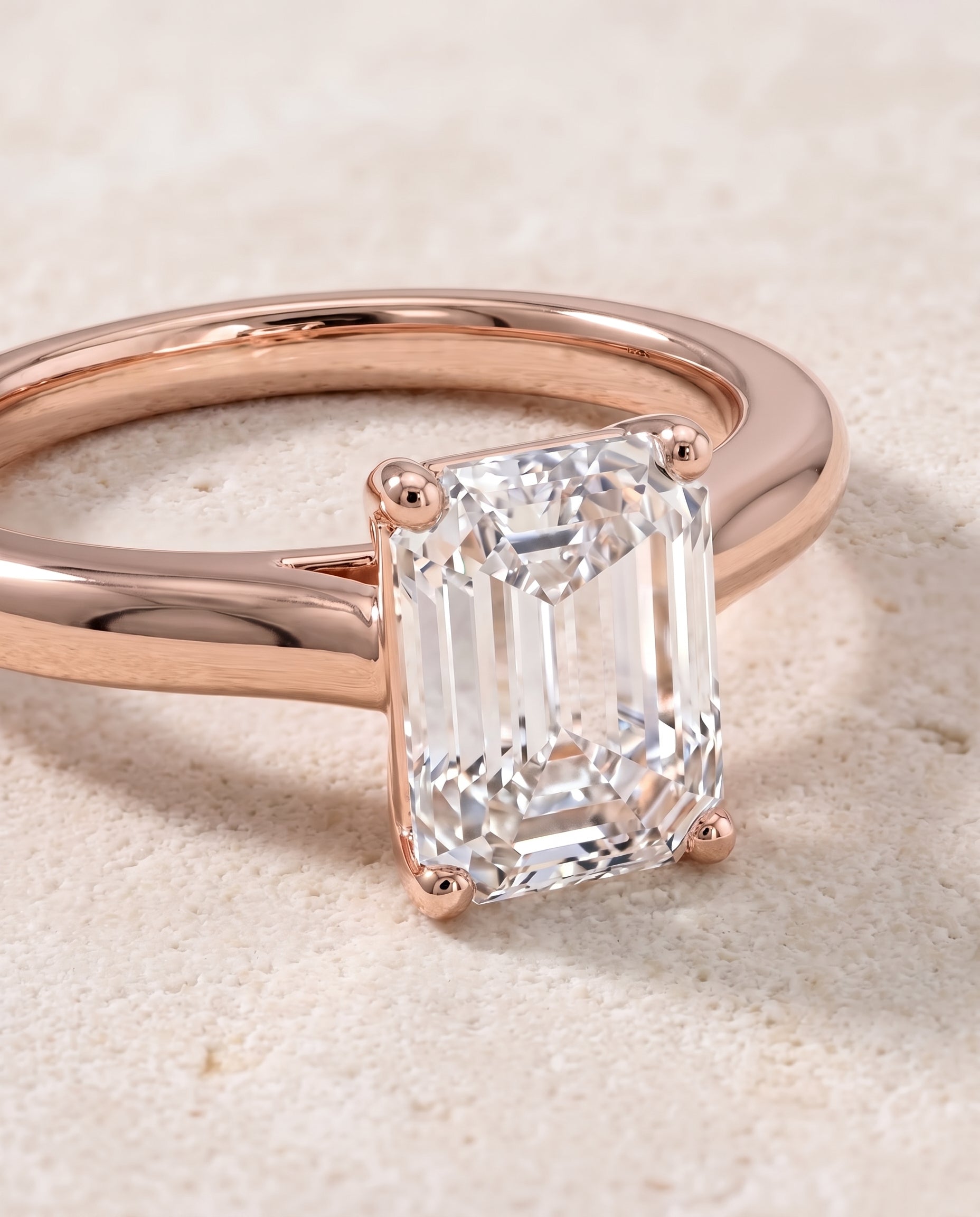 The Gladys Pinched Cathedral Solitaire Emerald Cut Engagement Ring Setting in 14K Rose Gold