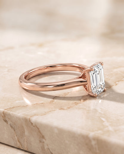 The Gladys Pinched Cathedral Solitaire Emerald Cut Engagement Ring Setting in 14K Rose Gold