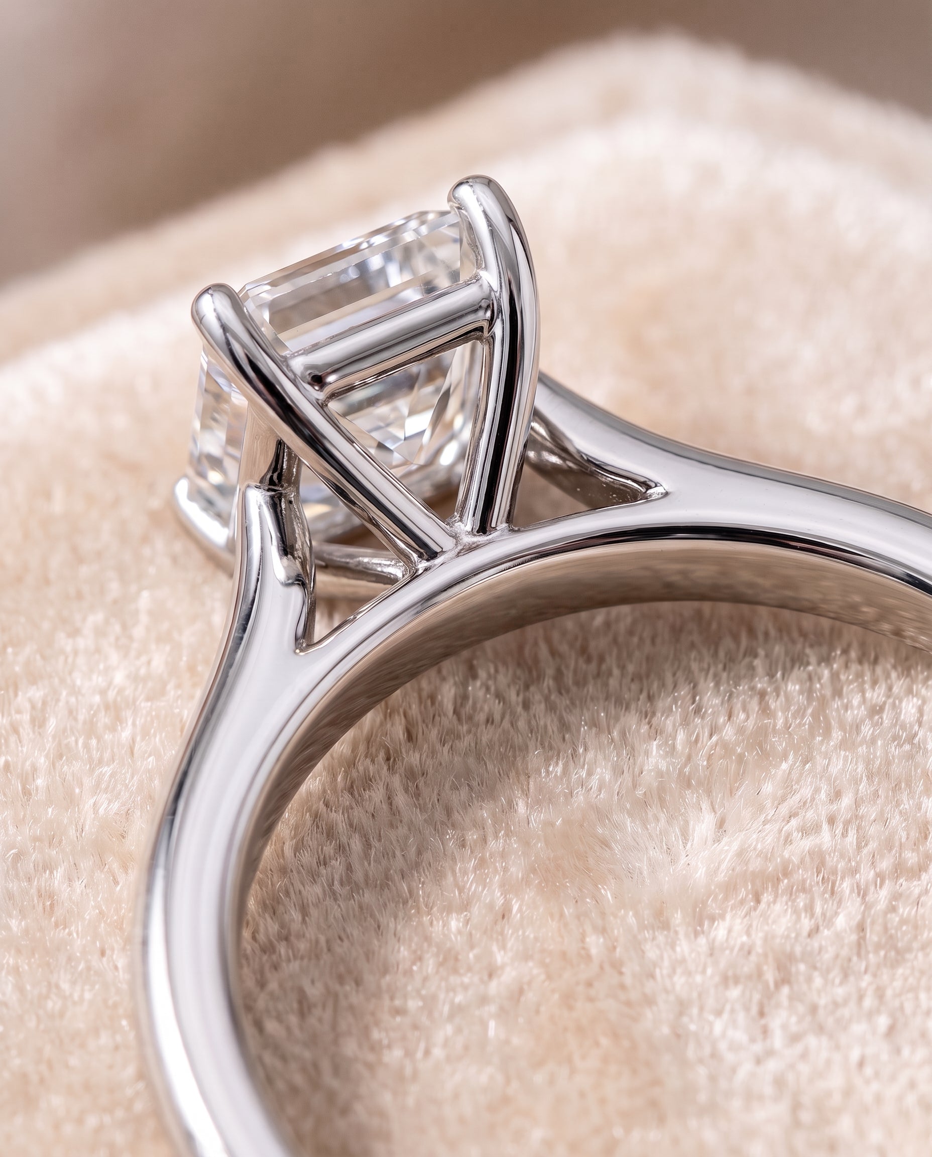 Platinum band of The Gladys emerald engagement ring setting | RockHer
