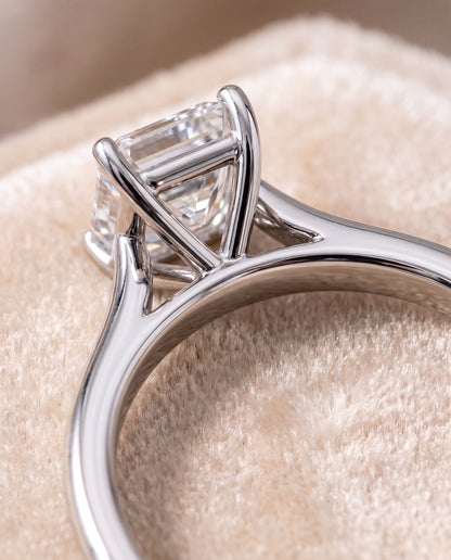 The Gladys Pinched Cathedral Solitaire Emerald Cut Engagement Ring Setting in Platinum