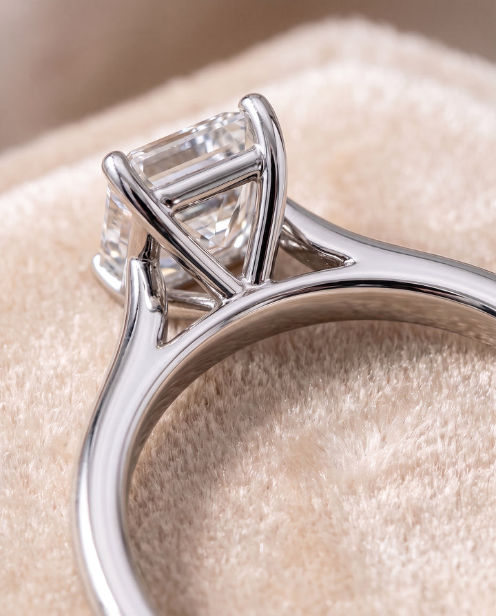 The Gladys Pinched Cathedral Solitaire Emerald Cut Engagement Ring Setting in Platinum