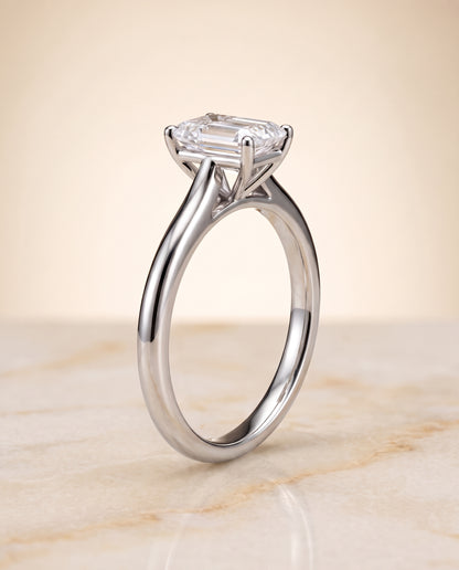 The Gladys Pinched Cathedral Solitaire Emerald Cut Engagement Ring Setting in Platinum