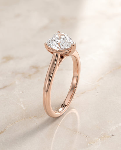 The Gladys Pinched Cathedral Solitaire Heart Engagement Ring Setting in 14K Rose Gold