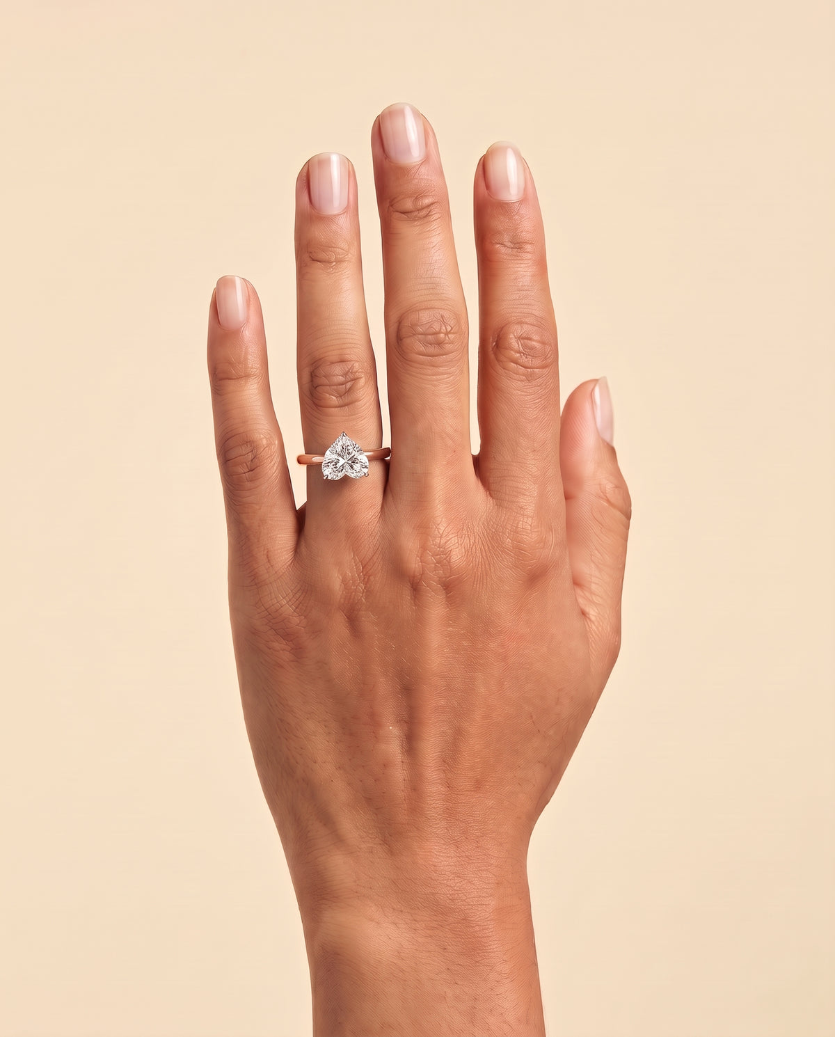 The Gladys Pinched Cathedral Solitaire Heart Engagement Ring Setting in 14K Rose Gold