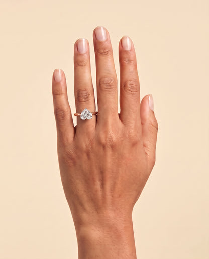 The Gladys Pinched Cathedral Solitaire Heart Engagement Ring Setting in 14K Rose Gold