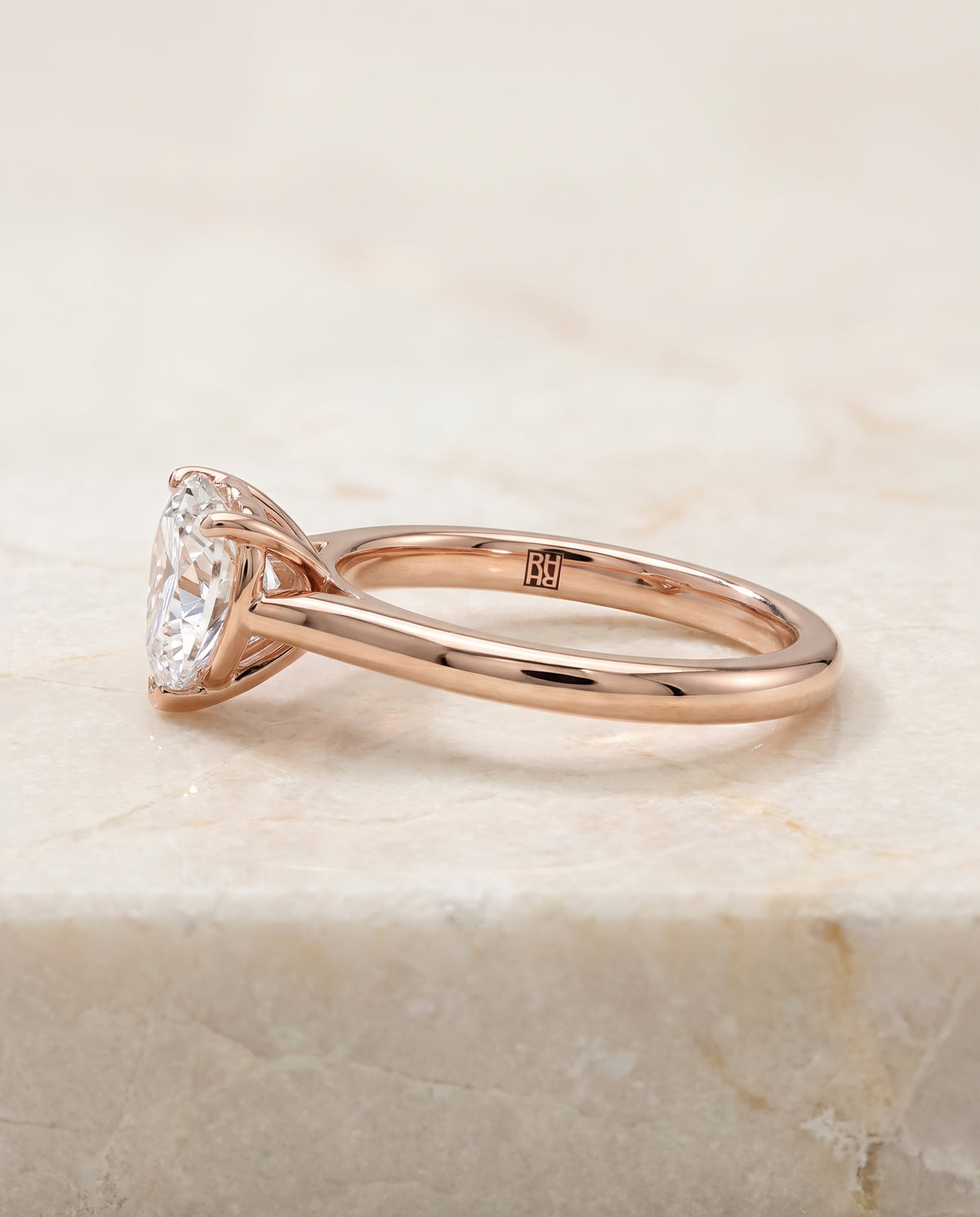 The Gladys Pinched Cathedral Solitaire Heart Engagement Ring Setting in 14K Rose Gold