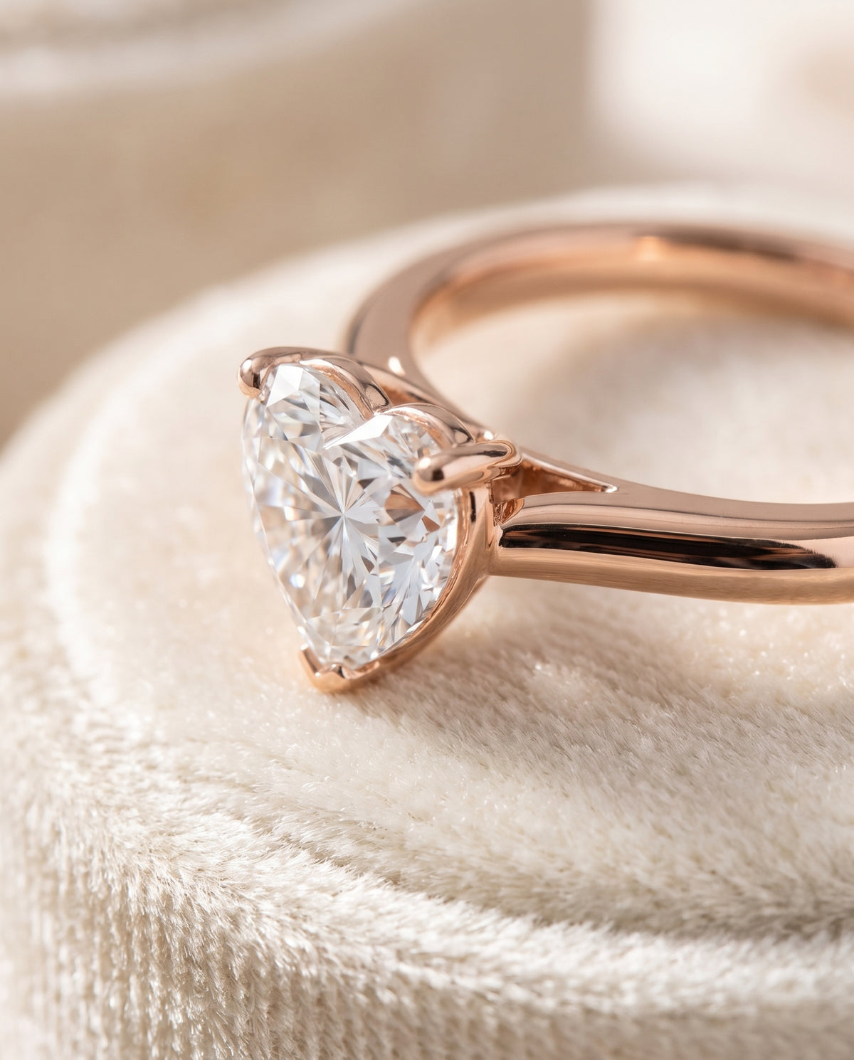 The Gladys Pinched Cathedral Solitaire Heart Engagement Ring Setting in 14K Rose Gold