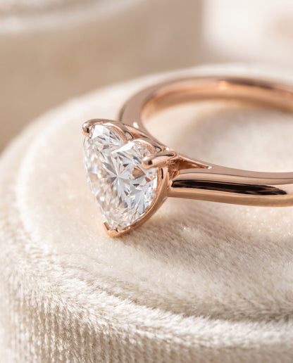 The Gladys Pinched Cathedral Solitaire Heart Engagement Ring Setting in 14K Rose Gold