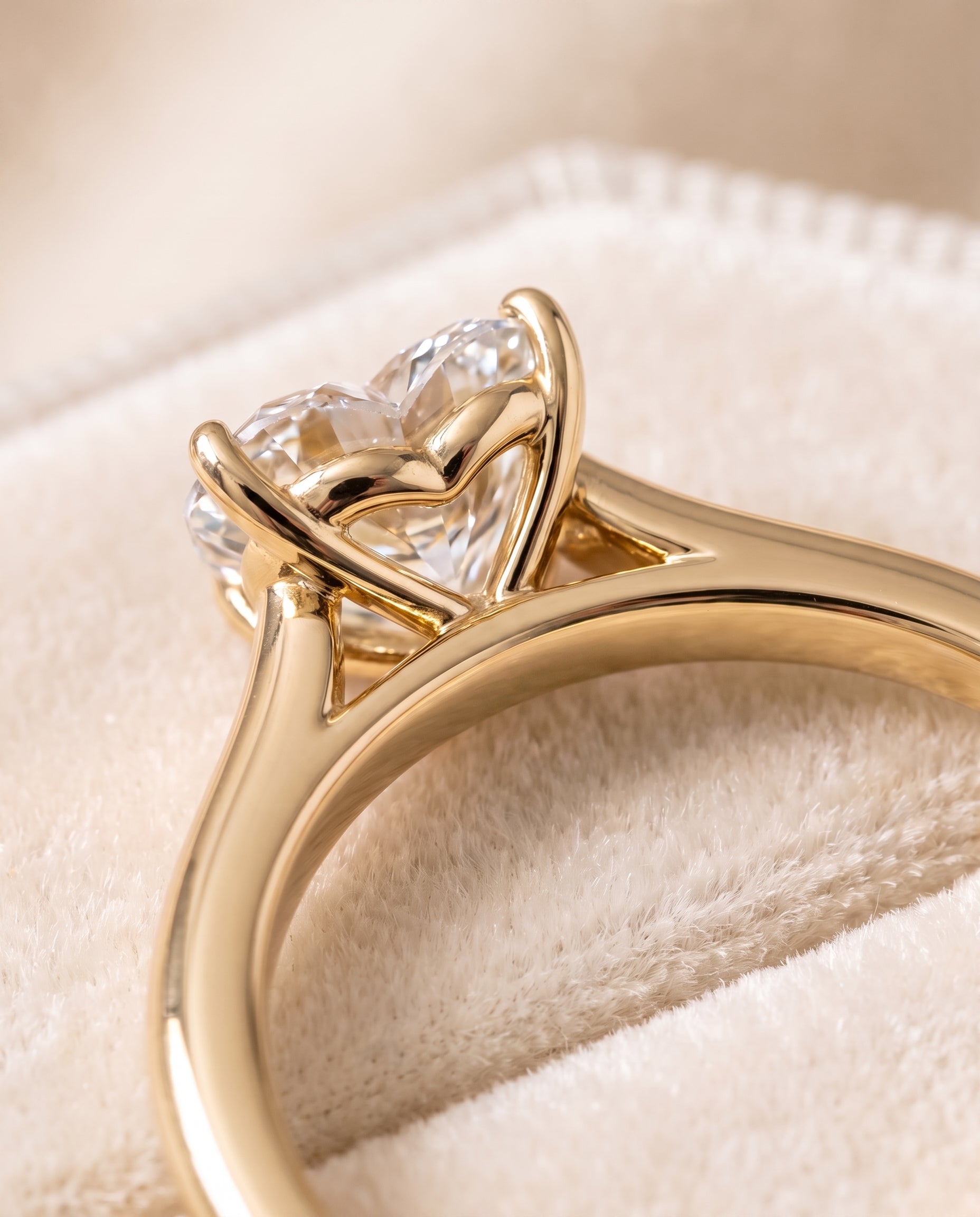The Gladys Pinched Cathedral Solitaire Heart Engagement Ring Setting in 18K Yellow Gold