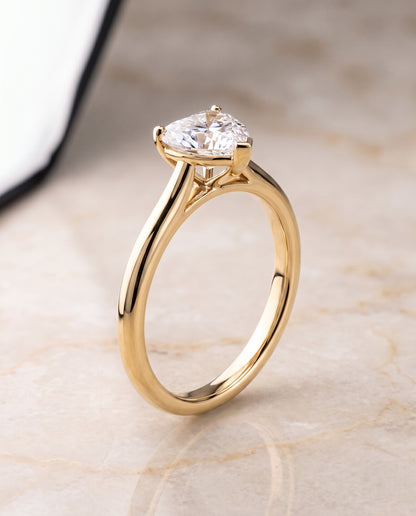 The Gladys Pinched Cathedral Solitaire Heart Engagement Ring Setting in 18K Yellow Gold