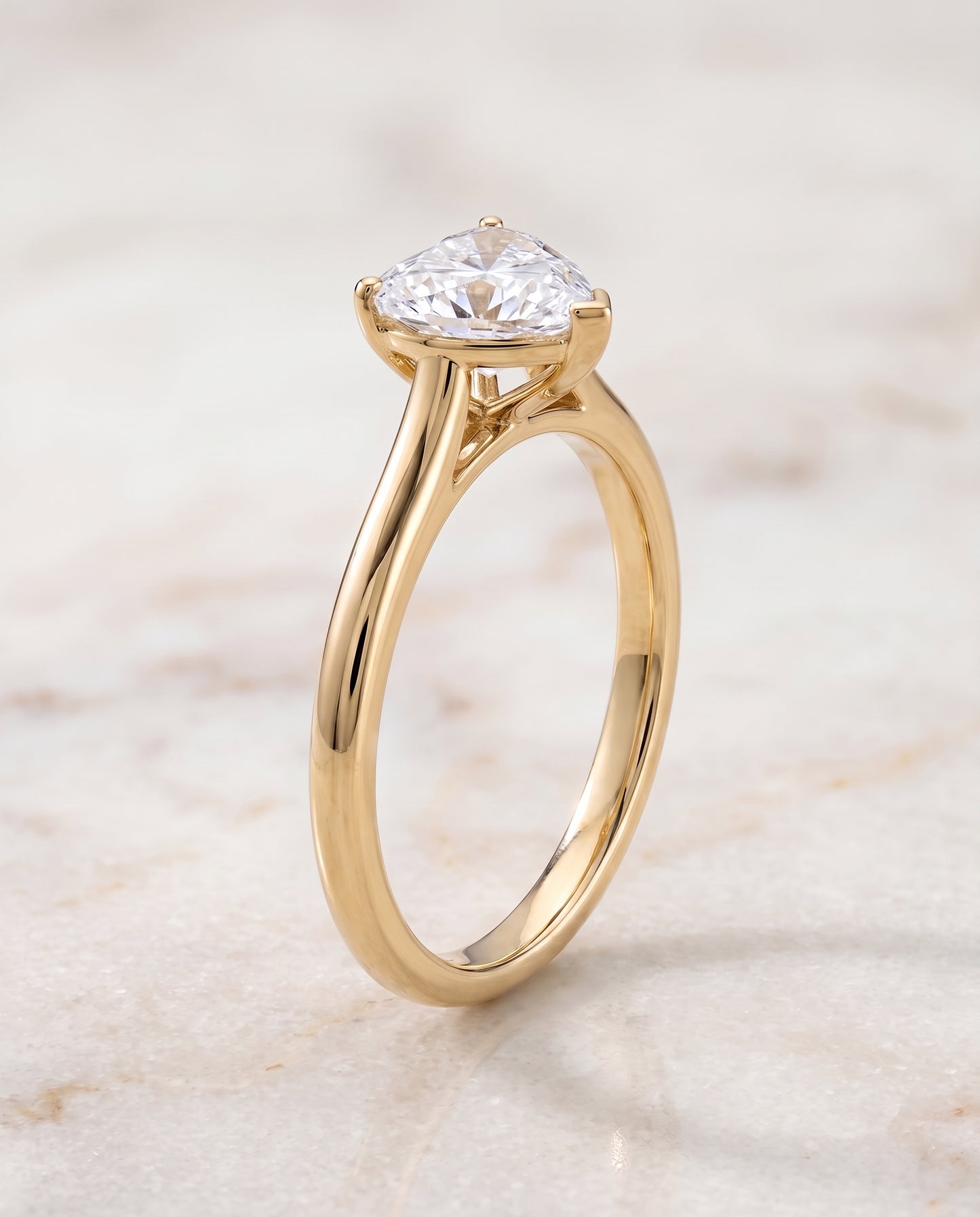 The Gladys Pinched Cathedral Solitaire Heart Engagement Ring Setting in 18K Yellow Gold