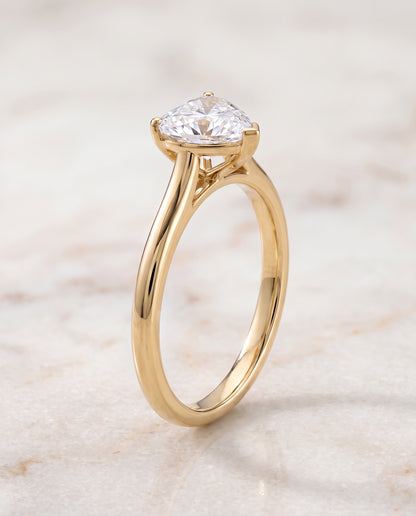 The Gladys Pinched Cathedral Solitaire Heart Engagement Ring Setting in 18K Yellow Gold