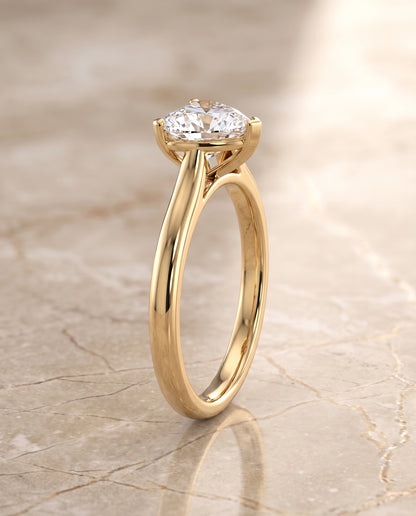 The Gladys Pinched Cathedral Solitaire Heart Engagement Ring Setting in 18K Yellow Gold