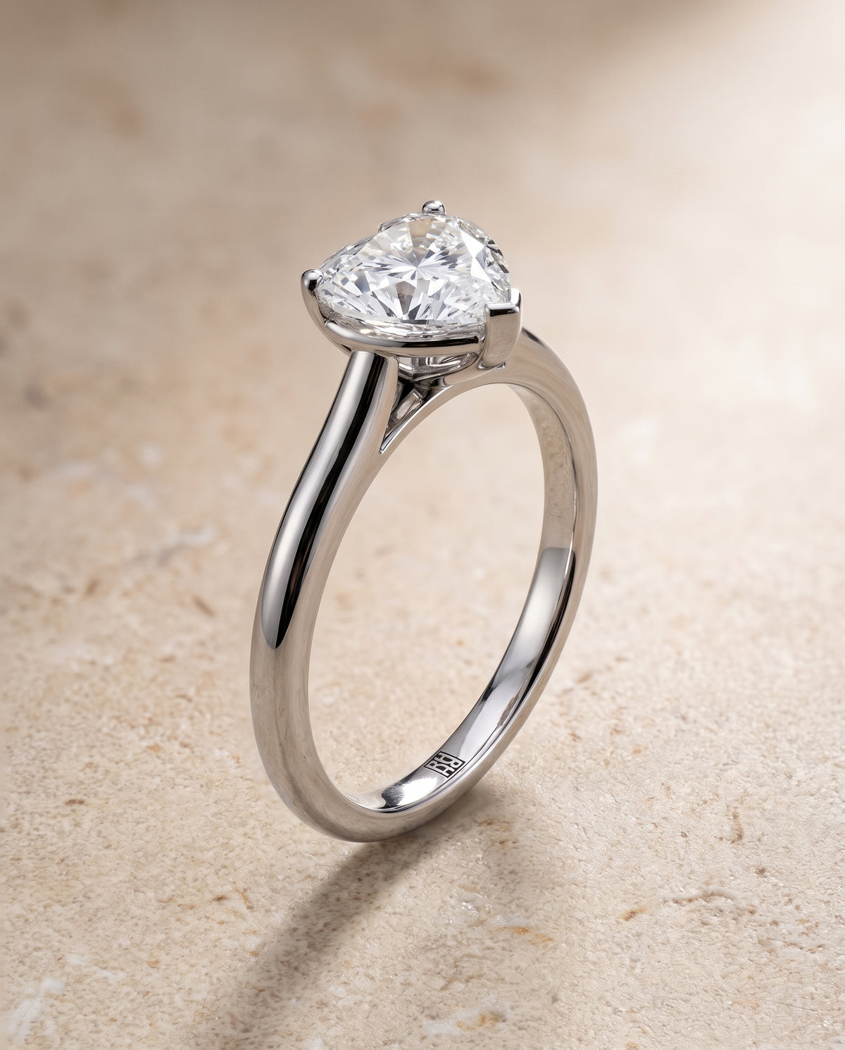 The Gladys Pinched Cathedral Solitaire Heart Engagement Ring Setting in Platinum