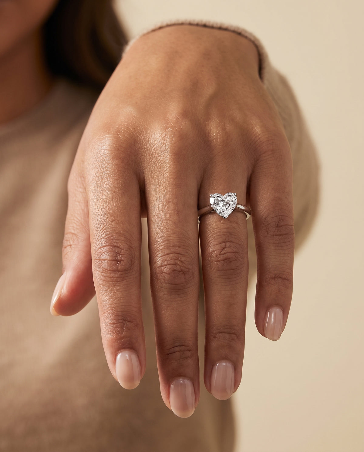 The Gladys Pinched Cathedral Solitaire Heart Engagement Ring Setting in Platinum