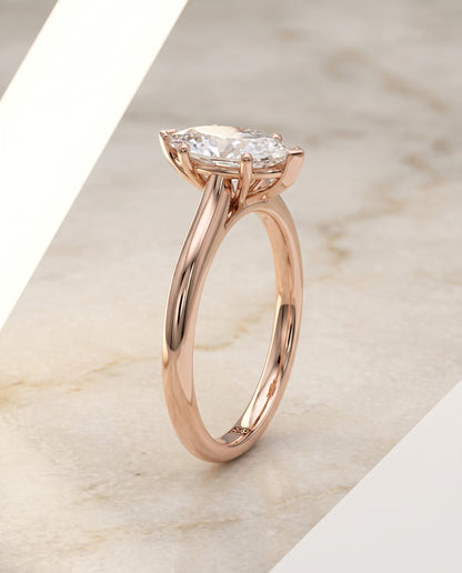 The Gladys Pinched Cathedral Solitaire Marquise Engagement Ring Setting in 14K Rose Gold