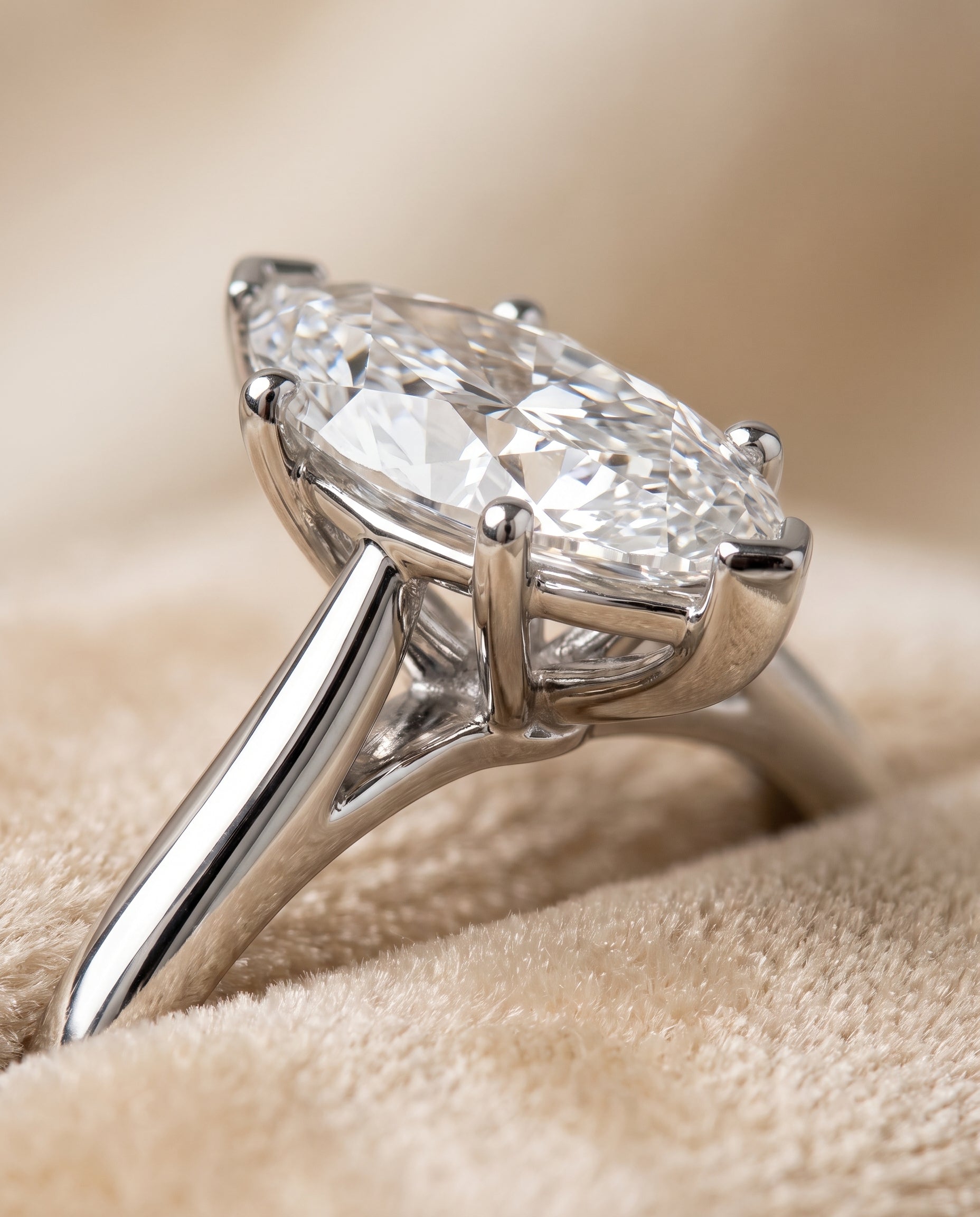 The Gladys Pinched Cathedral Solitaire Marquise Engagement Ring Setting in Platinum