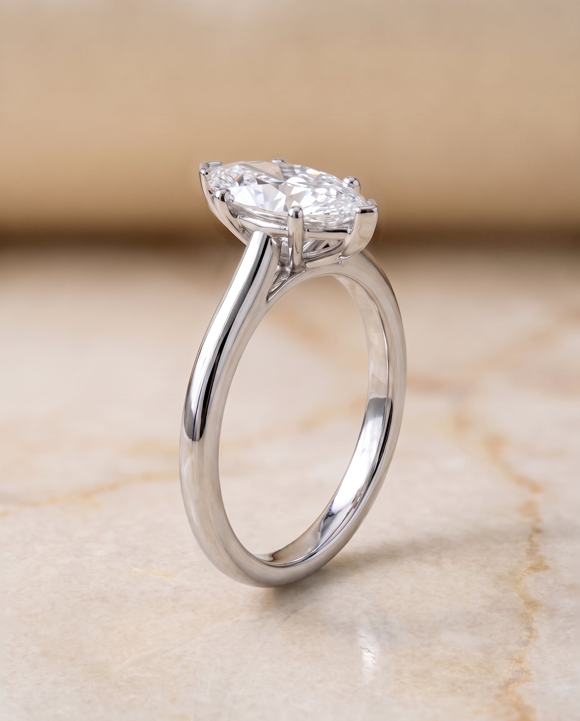 The Gladys Pinched Cathedral Solitaire Marquise Engagement Ring Setting in Platinum
