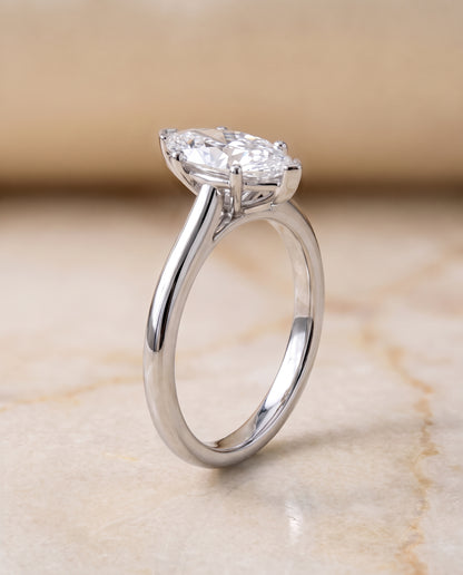 The Gladys Pinched Cathedral Solitaire Marquise Engagement Ring Setting in Platinum