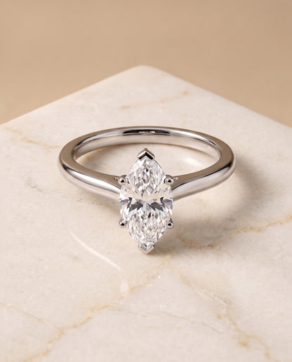 The Gladys Pinched Cathedral Solitaire Marquise Engagement Ring Setting in Platinum