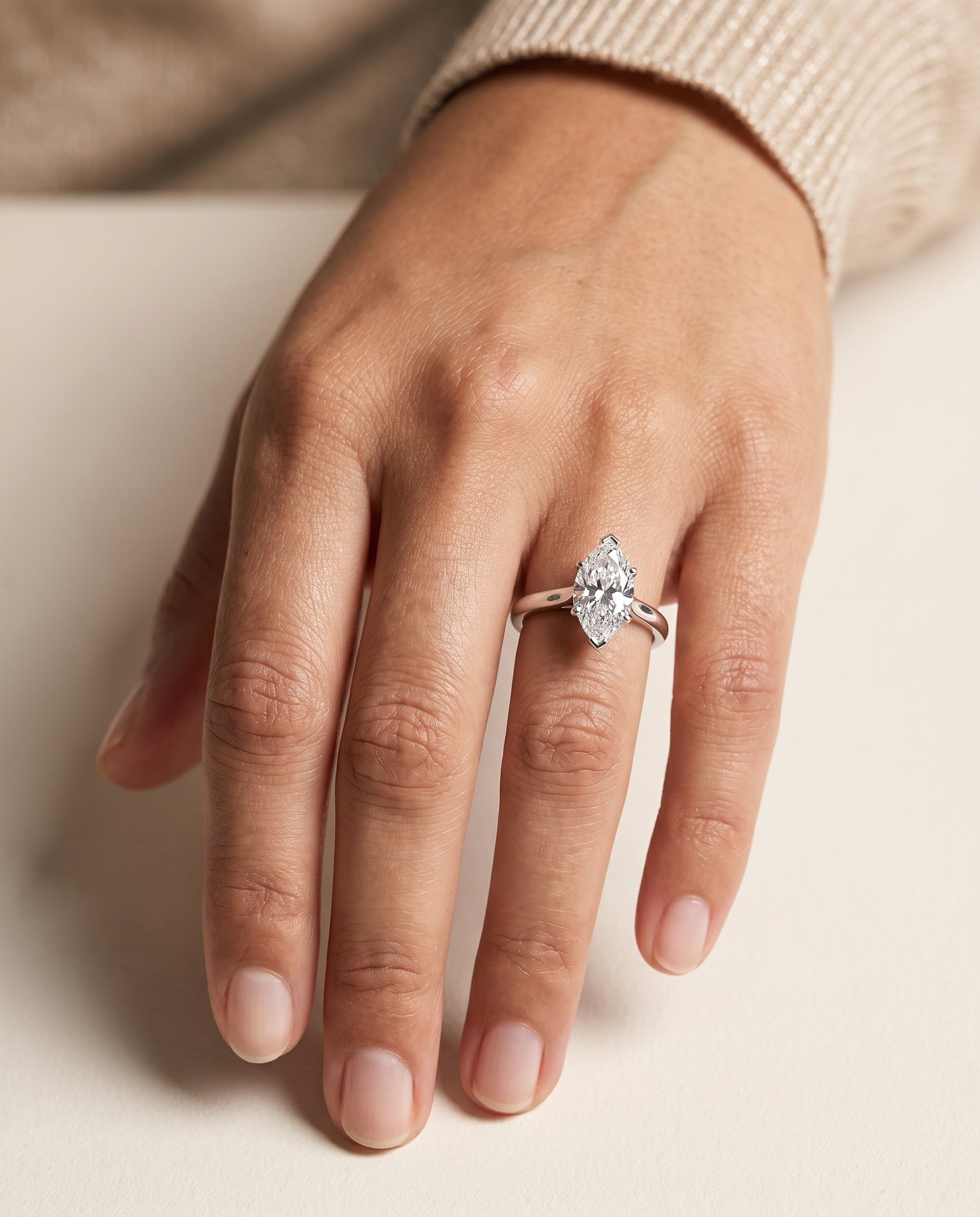 The Gladys Pinched Cathedral Solitaire Marquise Engagement Ring Setting in Platinum