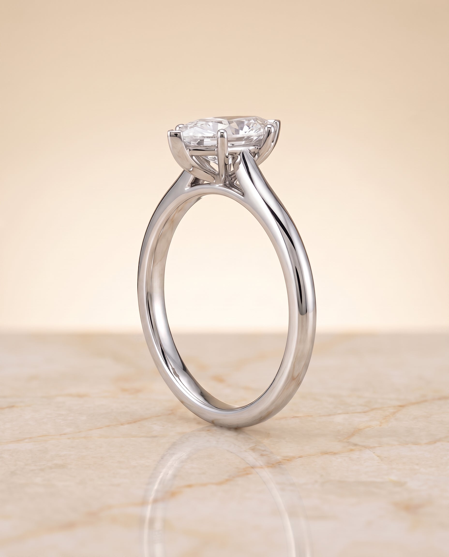 The Gladys Pinched Cathedral Solitaire Marquise Engagement Ring Setting in 18K White Gold