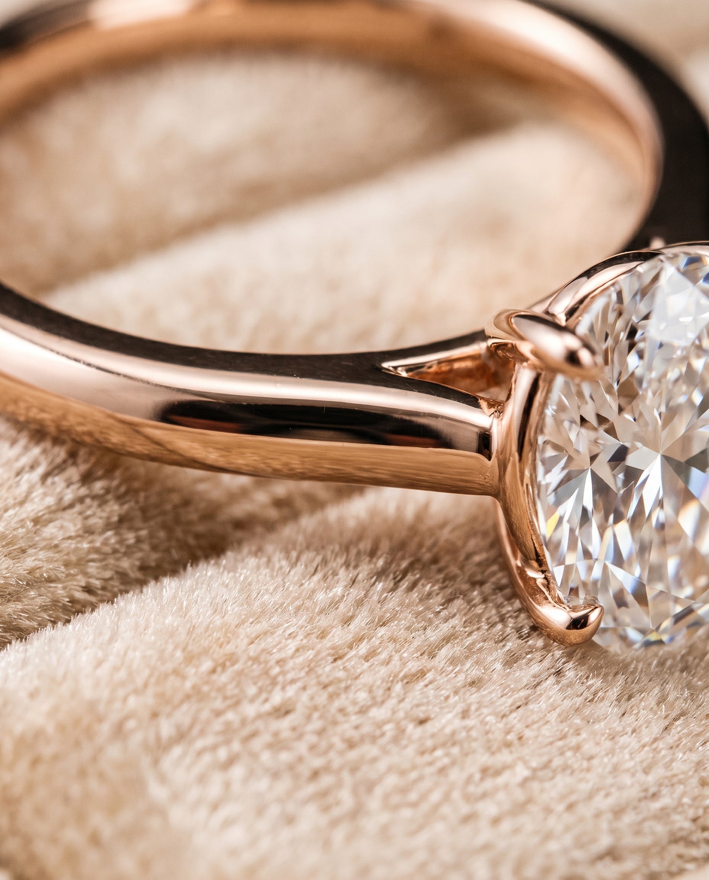 The Gladys Pinched Cathedral Solitaire Oval Engagement Ring Setting in 14K Rose Gold
