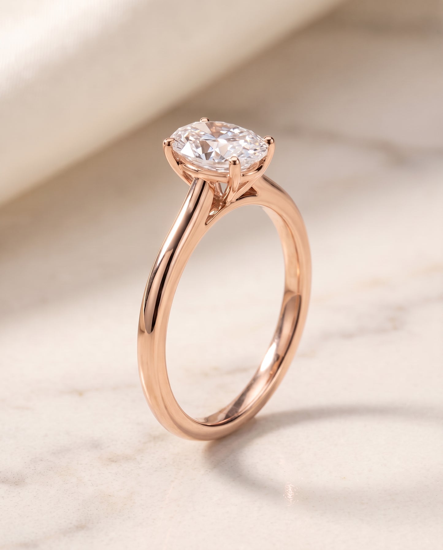 The Gladys Pinched Cathedral Solitaire Oval Engagement Ring Setting in 14K Rose Gold