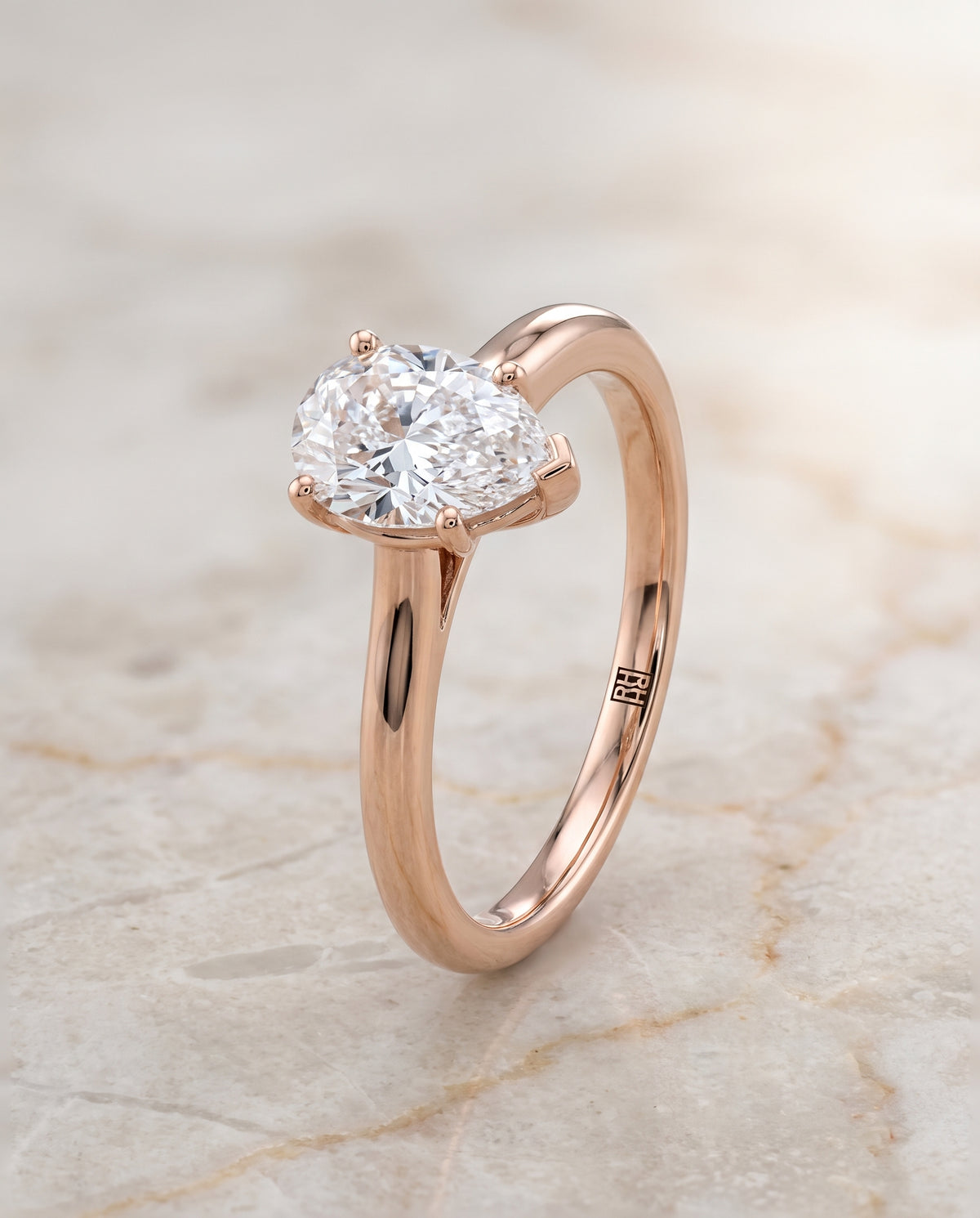 The Gladys Pinched Cathedral Solitaire Pear Engagement Ring Setting in 14K Rose Gold