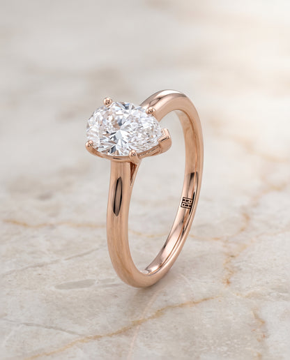 The Gladys Pinched Cathedral Solitaire Pear Engagement Ring Setting in 14K Rose Gold