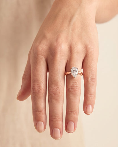 The Gladys Pinched Cathedral Solitaire Pear Engagement Ring Setting in 14K Rose Gold