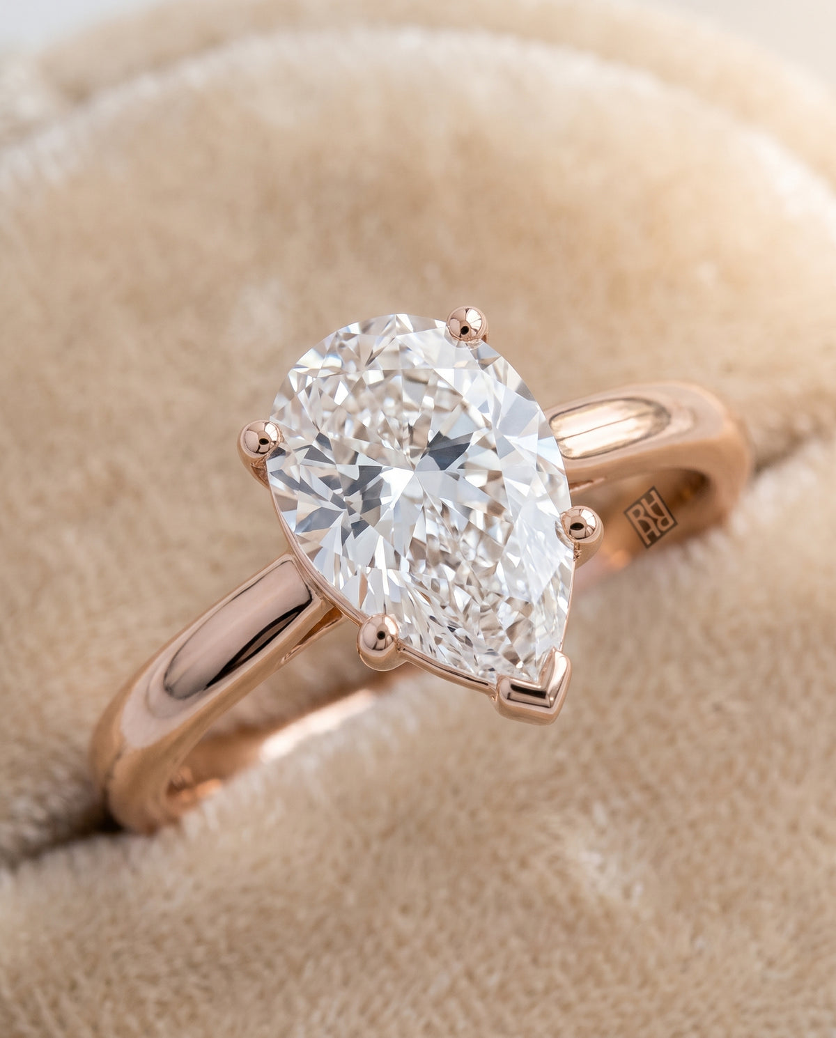The Gladys Pinched Cathedral Solitaire Pear Engagement Ring Setting in 14K Rose Gold
