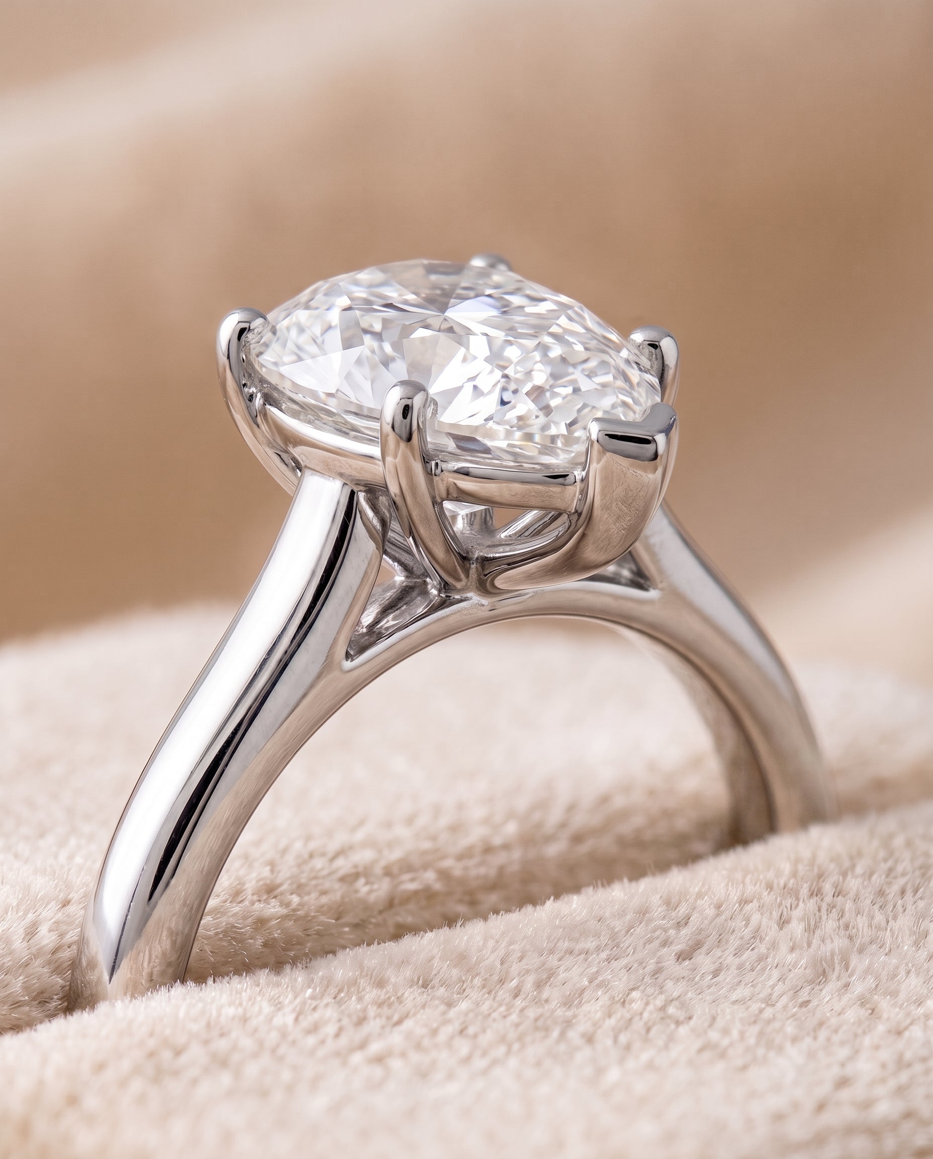 The Gladys Pinched Cathedral Solitaire Pear Engagement Ring Setting in 18K White Gold