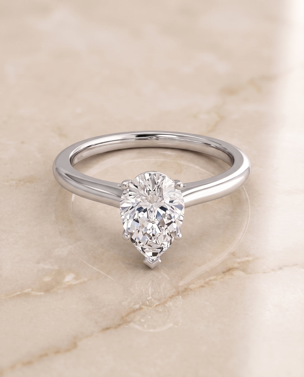 The Gladys Pinched Cathedral Solitaire Pear Engagement Ring Setting in 18K White Gold