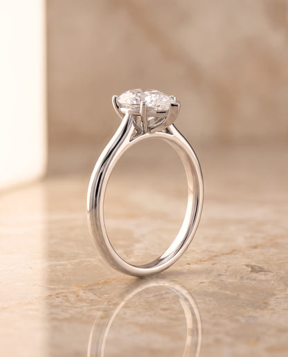 The Gladys Pinched Cathedral Solitaire Pear Engagement Ring Setting in 18K White Gold