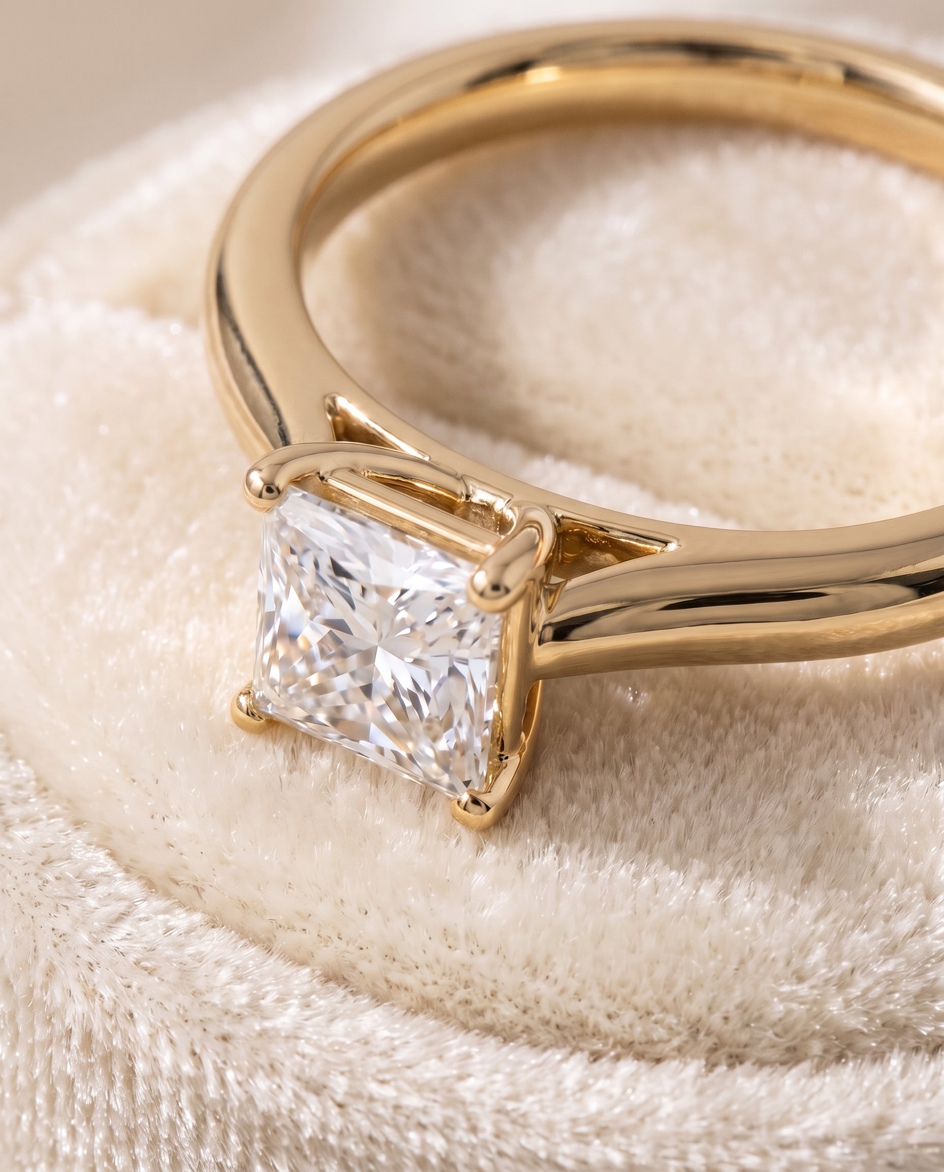 The Gladys Pinched Cathedral Solitaire Princess Cut Engagement Ring Setting in 18K Yellow Gold