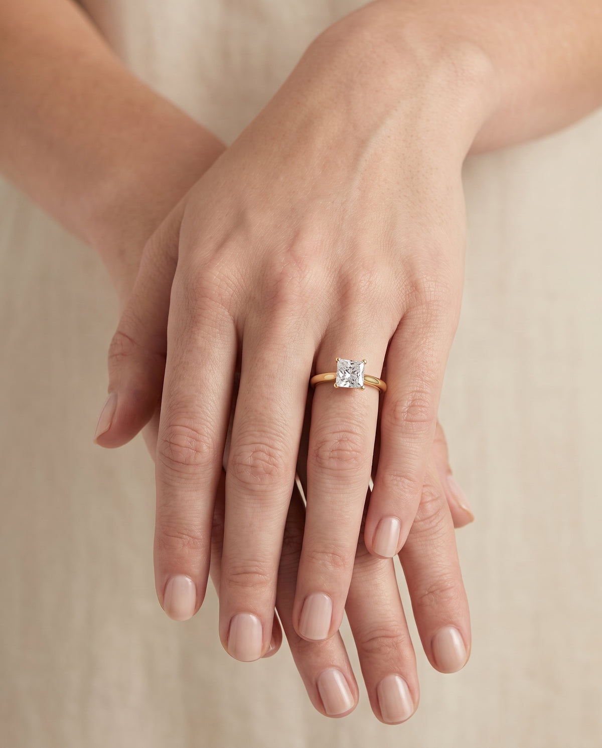 The Gladys Pinched Cathedral Solitaire Princess Cut Engagement Ring Setting in 18K Yellow Gold