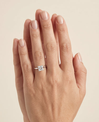The Gladys Pinched Cathedral Solitaire Princess Cut Engagement Ring Setting in Platinum